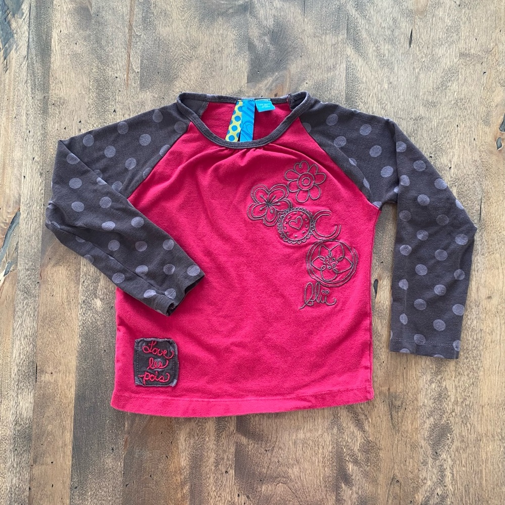 Deux Par Deux Red and Gray Polka Dot Rashguard